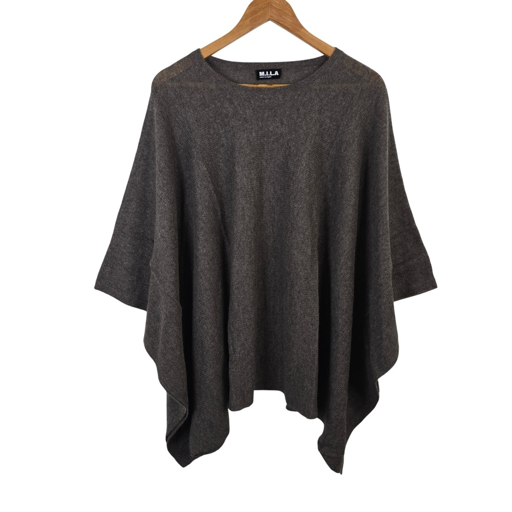 M.I.L.A. Brown 100% Cashmere Oversized Poncho Sweater Made in USA One Size